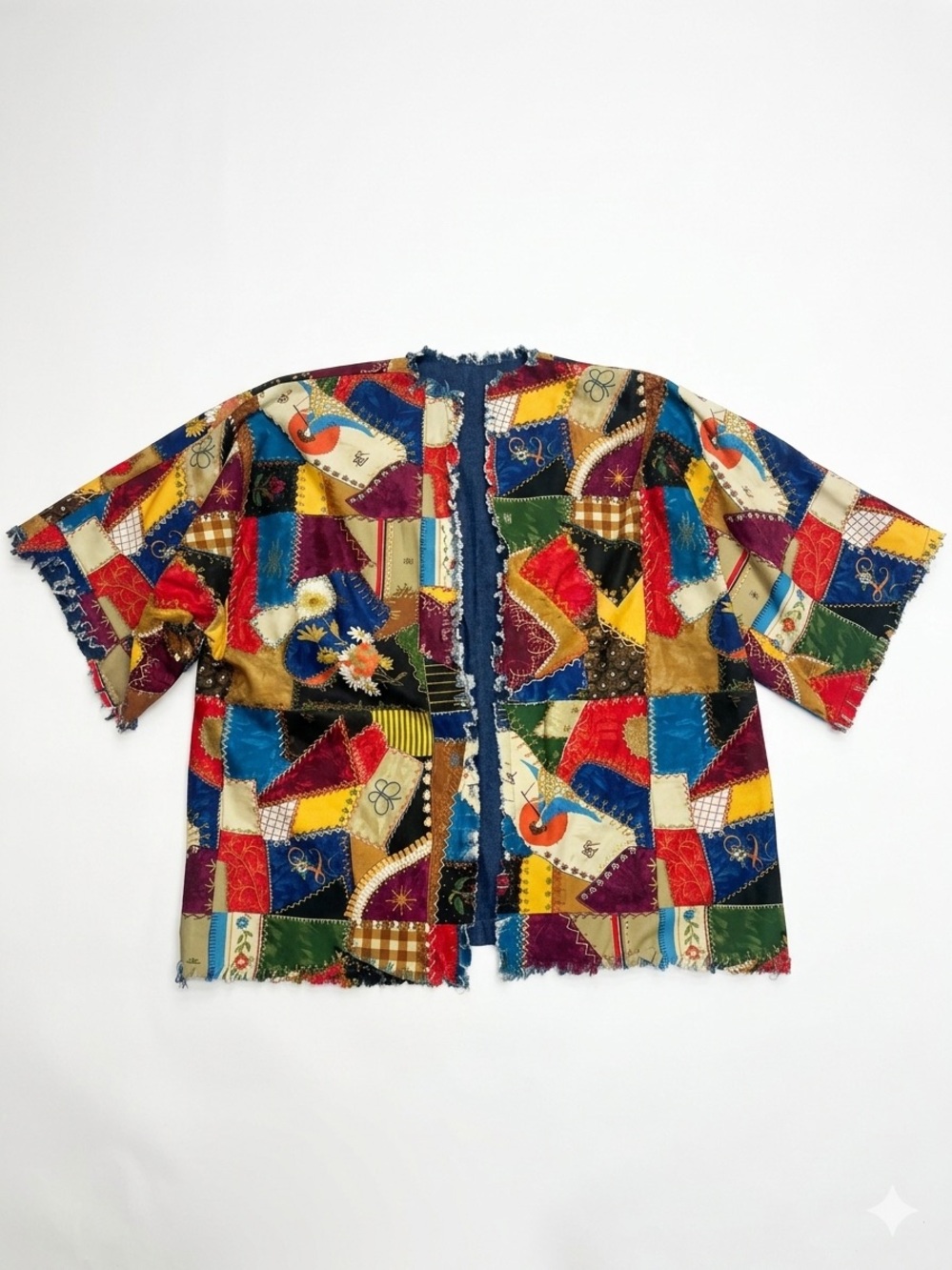 Vintage Reversible Patchwork Jacket Kimono Open Front Boho Plus Size 2X 3X